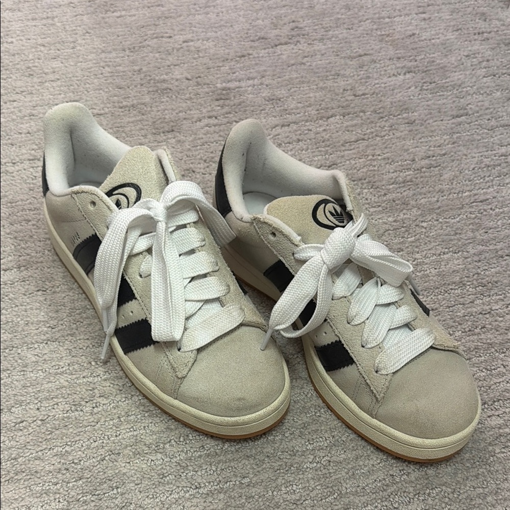 adidas Women's Suede Low-Top Sneakers in Light Gray and Black